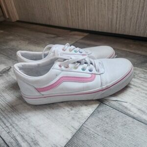Vans Women's White & Pink W/ Rainbow Accent Colors Off The Wall Shoes Missy Sz 5